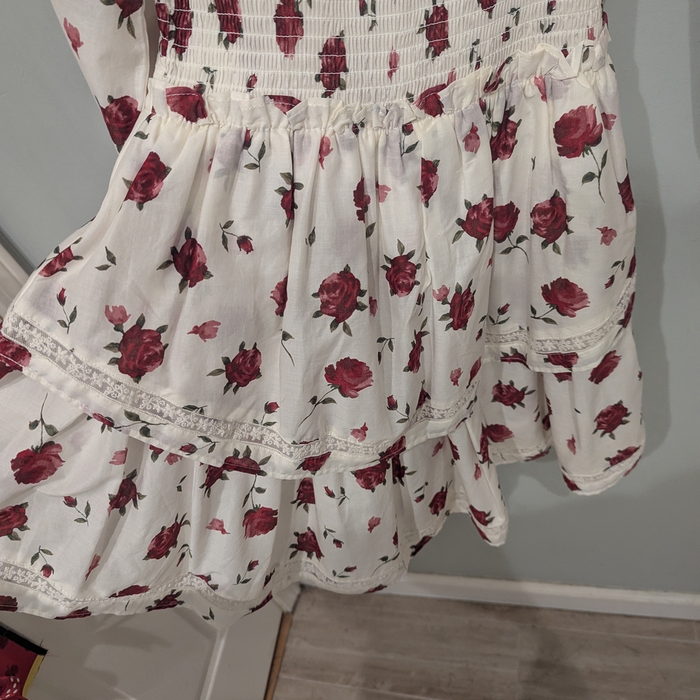 Floral White and Red Women's Skirt